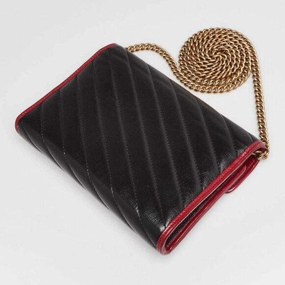 Gucci Black/Red Quilted Leather Marmont Torchon Mini Chain Wallet Clutch Bag - Picture 3 of 11